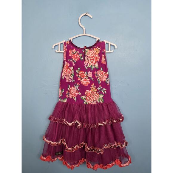 Matilda Jane Size 2 Freja Dress Burgundy Tulle Layered Tutu Skirt Floral - Picture 7 of 7